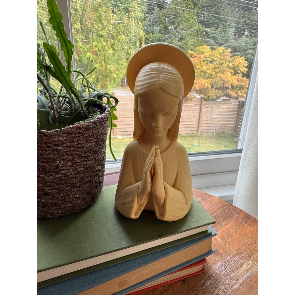 Vintage Praying Madonna Bust Figurine Halo Religious Statue Cream MCM Italian